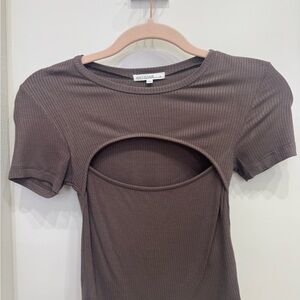 Brown Ribbed Cutout Top